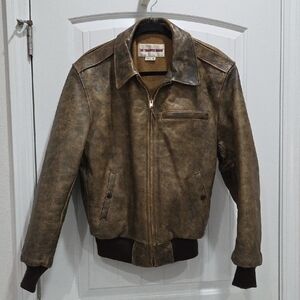 Vintage Sharper Image Leather Bomber Jacket, Wool Lining, Medium